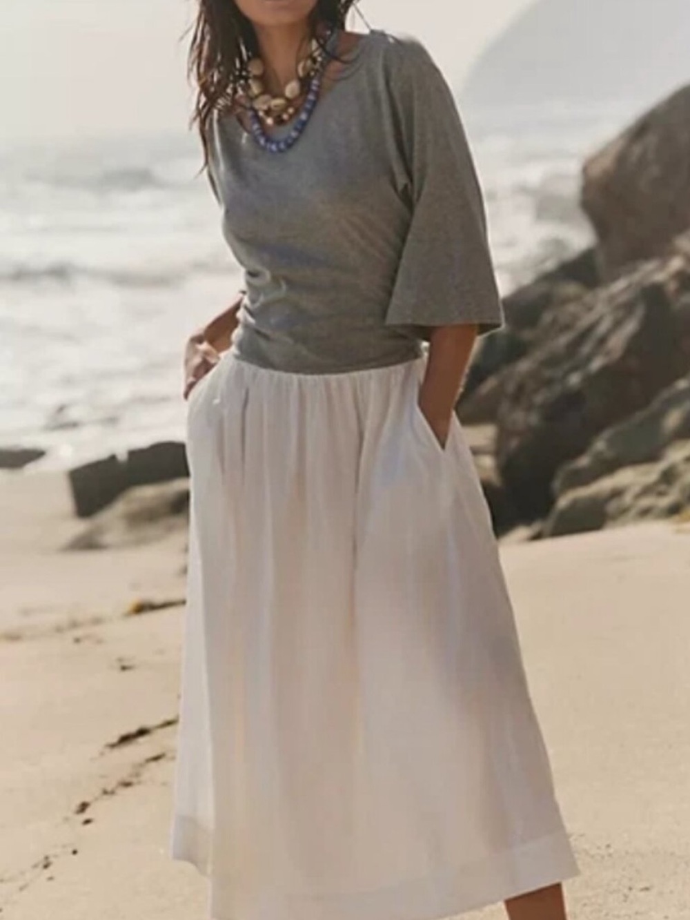 Free People Sunlit Chic White Midi Dress Boho Minimalist Poplin Skirt